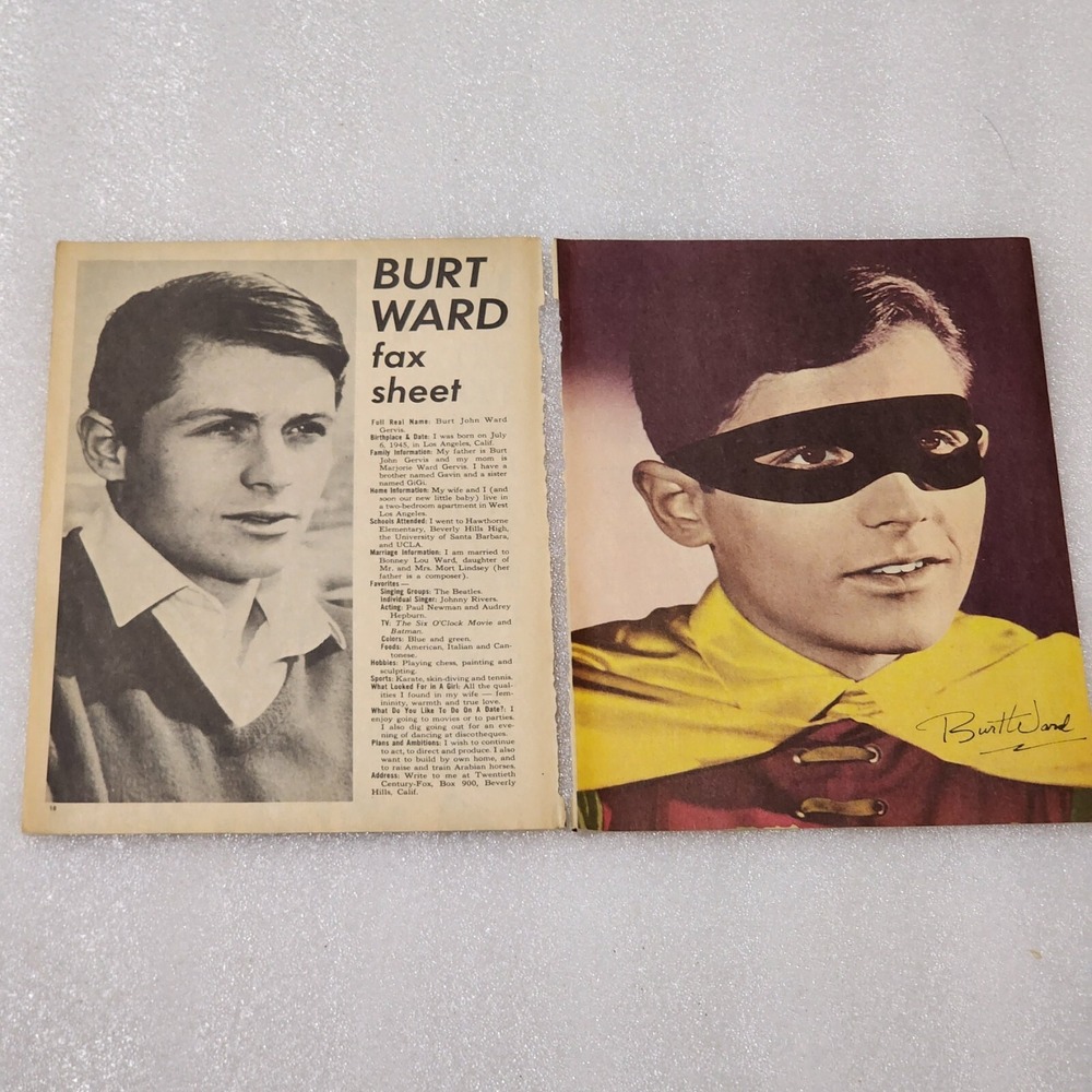 Burt Ward Fax Sheet & Vintage Poster Pinup Clipping 2 Pages 8x10 1970s Robin